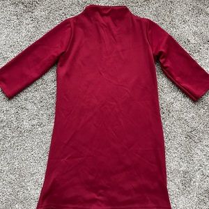 Boohoo Maroon 3/4 Sleeve Mock Neck Dress